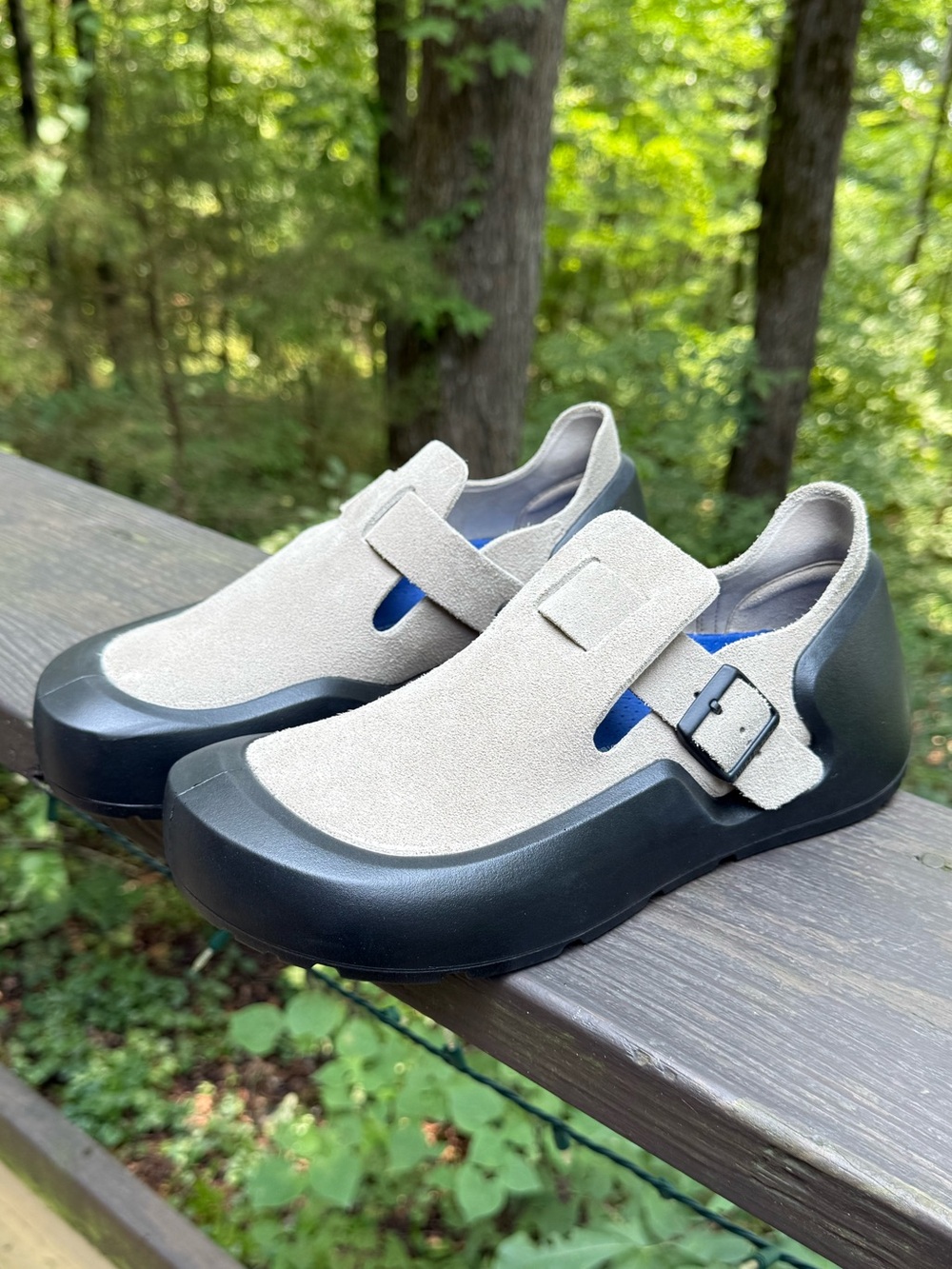 NWOT Birkenstock Reykjavik Suede Clogs Buckle Slip-On Rubber Sole Beige/Black 39
